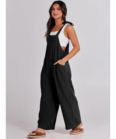 Women's Overalls Jumpsuit Casual Loose Sleeveless Adjustable Tie Straps Bib Wide Leg Rompers Outfits with Pockets Black $18.4...