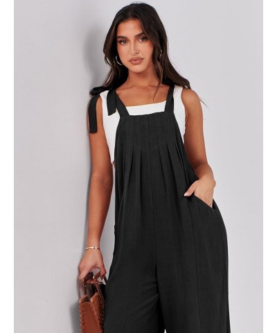 Women's Overalls Jumpsuit Casual Loose Sleeveless Adjustable Tie Straps Bib Wide Leg Rompers Outfits with Pockets Black $18.4...