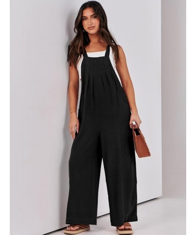 Women's Overalls Jumpsuit Casual Loose Sleeveless Adjustable Tie Straps Bib Wide Leg Rompers Outfits with Pockets Black $18.4...