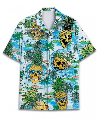 Funny Hawaiian Horror Halloween Tropical Flower Beach Gift Casual Short Sleeve Button Shirt Skull Pineapple $11.20 Shirts