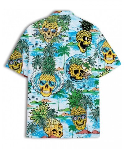 Funny Hawaiian Horror Halloween Tropical Flower Beach Gift Casual Short Sleeve Button Shirt Skull Pineapple $11.20 Shirts