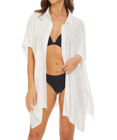 Womens Swimsuit Coverups Beach Swimwear Cover Up Short Sleeve Oversized Loose Button Down Shirt White $13.12 Swimsuits