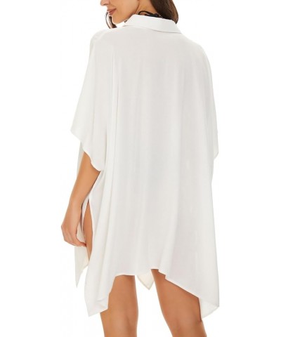 Womens Swimsuit Coverups Beach Swimwear Cover Up Short Sleeve Oversized Loose Button Down Shirt White $13.12 Swimsuits