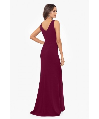 Women's Long Sleeveless Boat Neck Ruffle Side Slit Scuba Crepe Gown Bordeaux $88.60 Dresses