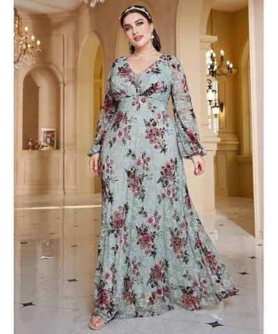 Women's Plus Size Dress V Neck Rose Embroidery Mesh Elegant Formal Maxi Dresses Mint Green Rose $20.50 Dresses