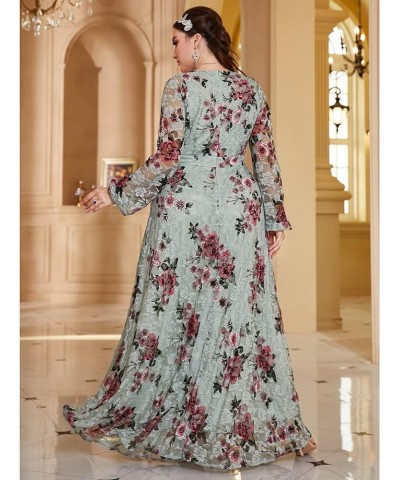 Women's Plus Size Dress V Neck Rose Embroidery Mesh Elegant Formal Maxi Dresses Mint Green Rose $20.50 Dresses