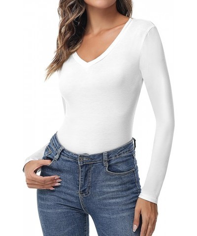 2 Pcs Long Sleeve Top Shirts for Women V Neck Women Slim T Shirts Women's V Neck Long Sleeve Slim Shirts Coffee, White $12.40...