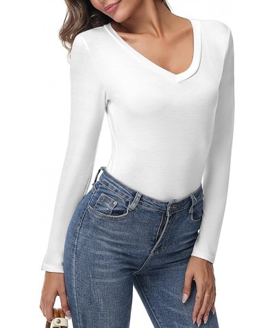 2 Pcs Long Sleeve Top Shirts for Women V Neck Women Slim T Shirts Women's V Neck Long Sleeve Slim Shirts Coffee, White $12.40...