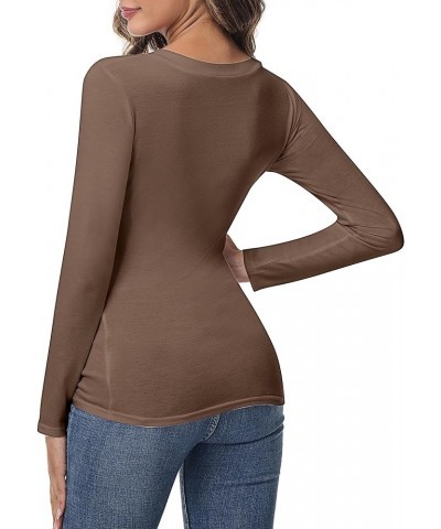 2 Pcs Long Sleeve Top Shirts for Women V Neck Women Slim T Shirts Women's V Neck Long Sleeve Slim Shirts Coffee, White $12.40...