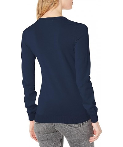 Women's Classic Cotton V Neck Sweater Navy Blue $47.32 Sweaters