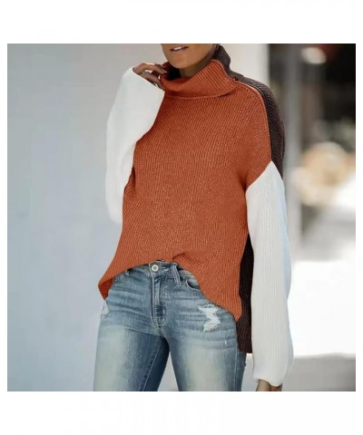 Sweater for Women Turtleneck Colorblock Long Sleeve Loose Knit Sweaters Pullover Casual Sweater Tops A-brown $14.35 Sweaters