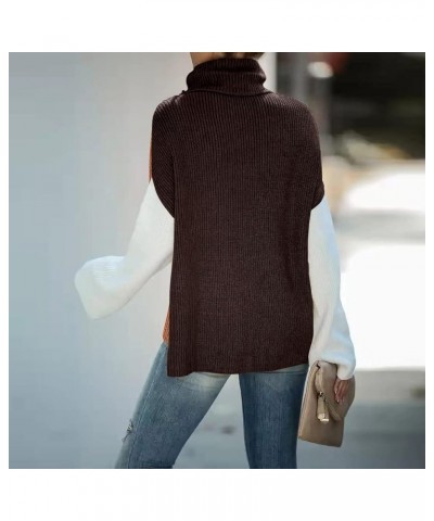 Sweater for Women Turtleneck Colorblock Long Sleeve Loose Knit Sweaters Pullover Casual Sweater Tops A-brown $14.35 Sweaters