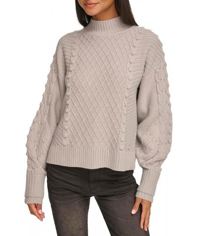 Women's Long Sleeve Cable Sweater Lt Gry Silver $27.84 Sweaters