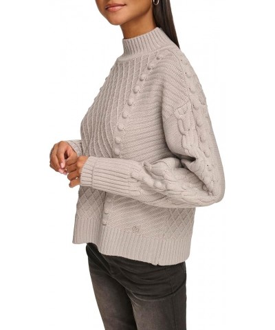 Women's Long Sleeve Cable Sweater Lt Gry Silver $27.84 Sweaters