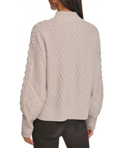 Women's Long Sleeve Cable Sweater Lt Gry Silver $27.84 Sweaters