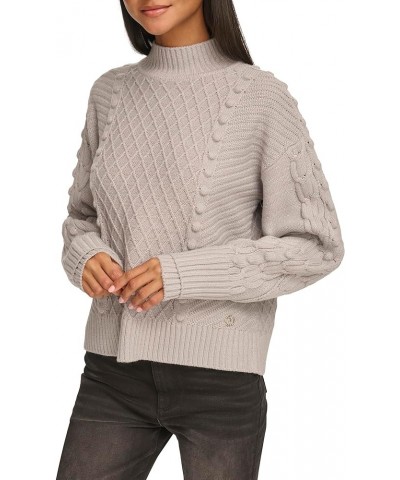 Women's Long Sleeve Cable Sweater Lt Gry Silver $27.84 Sweaters