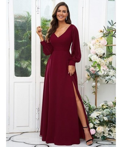 Long Sleeve Bridesmaid Dresses for Wedding Women's V Neck Chiffon Formal Evening Dress with Slit Teal $27.30 Dresses