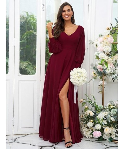 Long Sleeve Bridesmaid Dresses for Wedding Women's V Neck Chiffon Formal Evening Dress with Slit Teal $27.30 Dresses