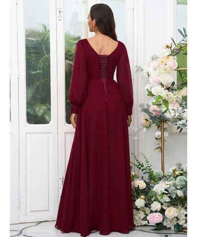 Long Sleeve Bridesmaid Dresses for Wedding Women's V Neck Chiffon Formal Evening Dress with Slit Teal $27.30 Dresses