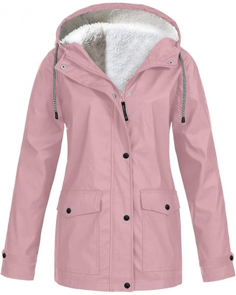 Winter Coats for Women 2023 Warm Sherpa Lined Parkas Coat Windbreaker Thickened Waterproof Hooded Fleece Jacket Pink $10.58 J...