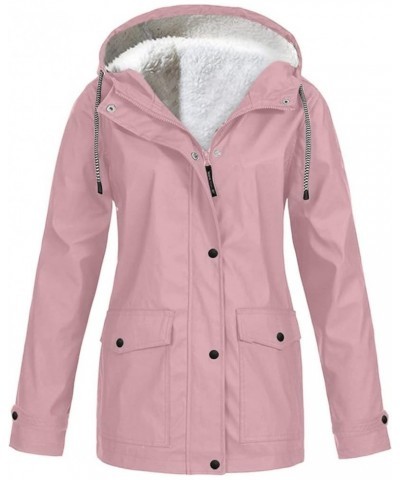 Winter Coats for Women 2023 Warm Sherpa Lined Parkas Coat Windbreaker Thickened Waterproof Hooded Fleece Jacket Pink $10.58 J...