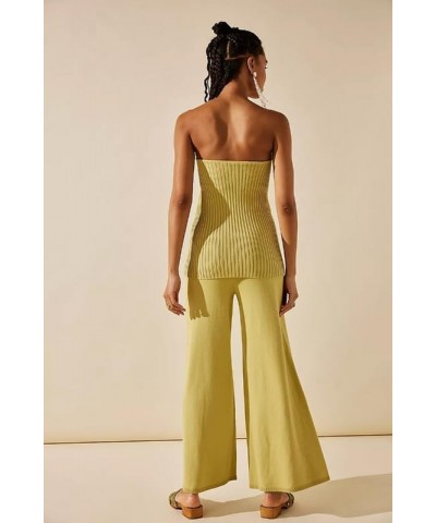 Women Y2k 2 Piece Pants Sets Off Shoulder Strapless Tube Tops Wide Leg Long Trousers Stretchy Two Piece Outfit H-yellow Eight...