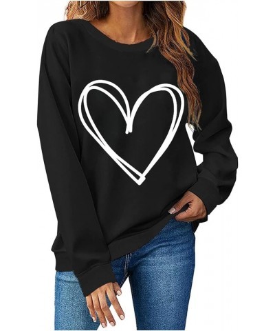 Valentine's Day Shirts for Women Love Heart Graphic Pullover Long Sleeve Casual Loose Sweatshirts Trendy Crewneck Top A8 $8.9...