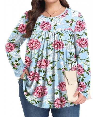 Women Plus Size Tops Fall Long Sleeve Shirts Crew Neck Casual Loose Tunic Blouse 1X-5X Pink Chinese Rose $14.26 Tops