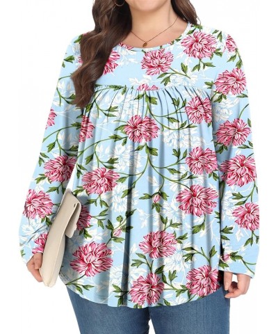 Women Plus Size Tops Fall Long Sleeve Shirts Crew Neck Casual Loose Tunic Blouse 1X-5X Pink Chinese Rose $14.26 Tops