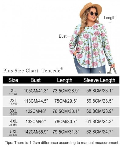 Women Plus Size Tops Fall Long Sleeve Shirts Crew Neck Casual Loose Tunic Blouse 1X-5X Pink Chinese Rose $14.26 Tops