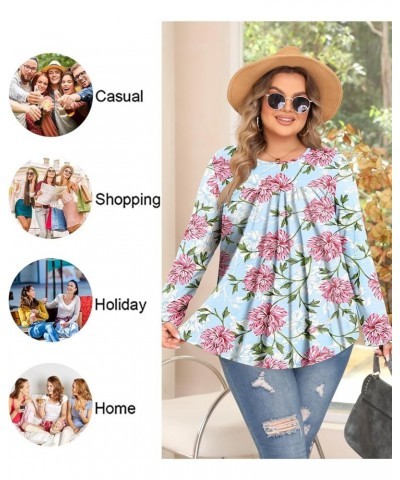 Women Plus Size Tops Fall Long Sleeve Shirts Crew Neck Casual Loose Tunic Blouse 1X-5X Pink Chinese Rose $14.26 Tops