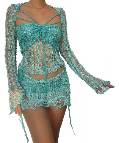 Knitted sweater Sexy Lingerie Sets Rave Outfit women crochet dress sparkly tights crochet swim cover up Cn0288-sky Blue $22.1...