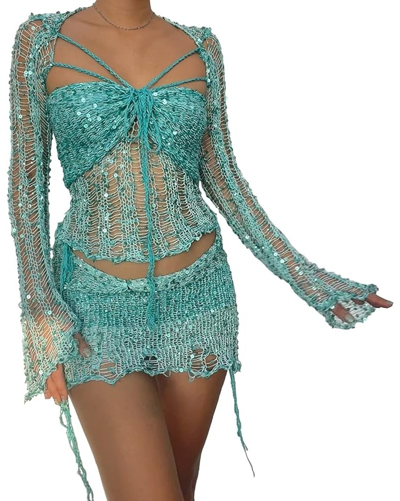 Knitted sweater Sexy Lingerie Sets Rave Outfit women crochet dress sparkly tights crochet swim cover up Cn0288-sky Blue $22.1...