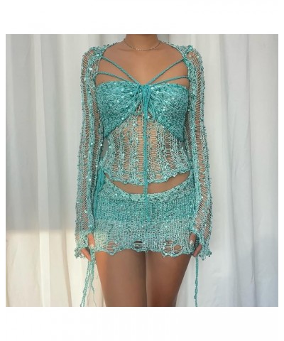 Knitted sweater Sexy Lingerie Sets Rave Outfit women crochet dress sparkly tights crochet swim cover up Cn0288-sky Blue $22.1...