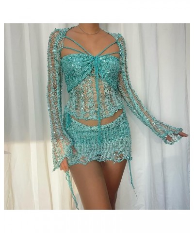 Knitted sweater Sexy Lingerie Sets Rave Outfit women crochet dress sparkly tights crochet swim cover up Cn0288-sky Blue $22.1...