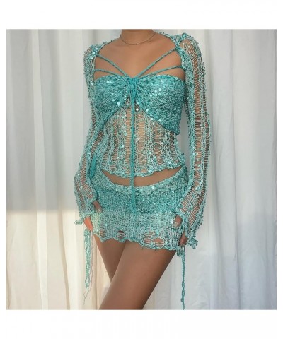 Knitted sweater Sexy Lingerie Sets Rave Outfit women crochet dress sparkly tights crochet swim cover up Cn0288-sky Blue $22.1...