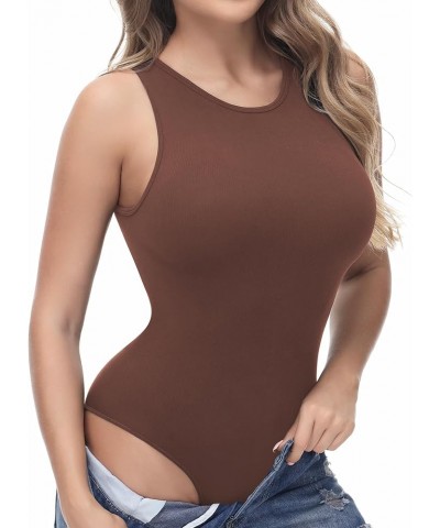 Women's Bodysuit Fit Sexy Body Suits Women Clothing, Sleeveless Crew Neck Tank Tops with Snap Closure Coffee $10.39 Bodysuits