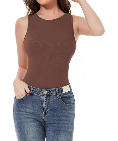 Women's Bodysuit Fit Sexy Body Suits Women Clothing, Sleeveless Crew Neck Tank Tops with Snap Closure Coffee $10.39 Bodysuits