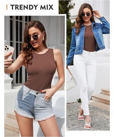 Women's Bodysuit Fit Sexy Body Suits Women Clothing, Sleeveless Crew Neck Tank Tops with Snap Closure Coffee $10.39 Bodysuits