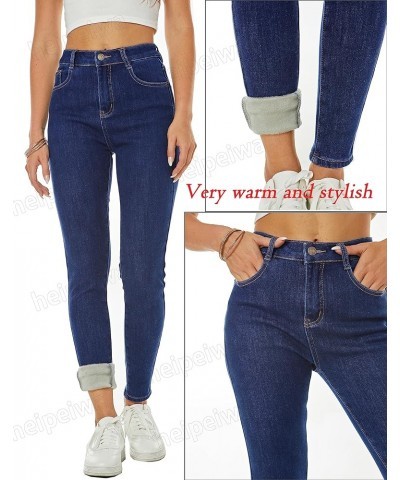 Women's Winter Fleece Lined Sherpa Pants Thermal Skinny Pant Dressy Casual Warm Trousers Retro Denim Blue $21.41 Pants