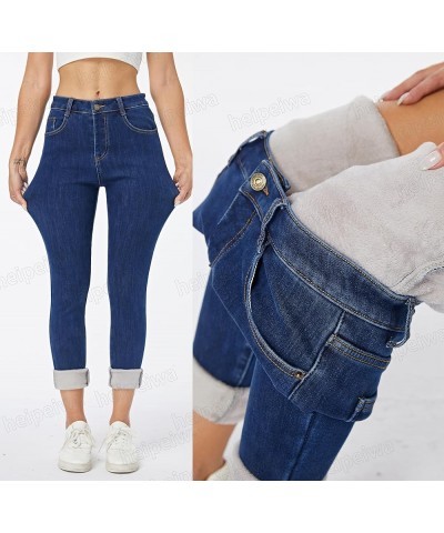 Women's Winter Fleece Lined Sherpa Pants Thermal Skinny Pant Dressy Casual Warm Trousers Retro Denim Blue $21.41 Pants