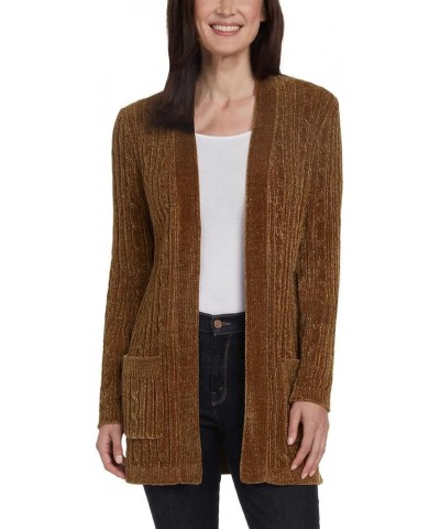 Women's Cozy Cable Open Front Chenille Cardigan Sweater Tobacco $21.09 Sweaters