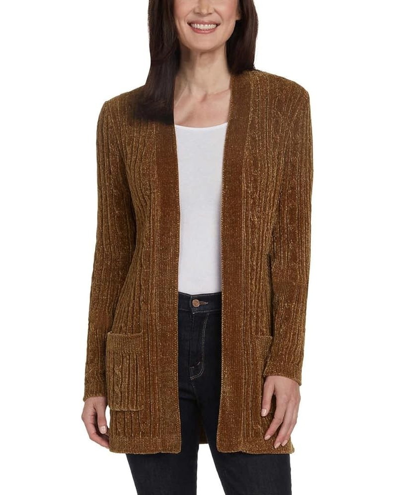 Women's Cozy Cable Open Front Chenille Cardigan Sweater Tobacco $21.09 Sweaters