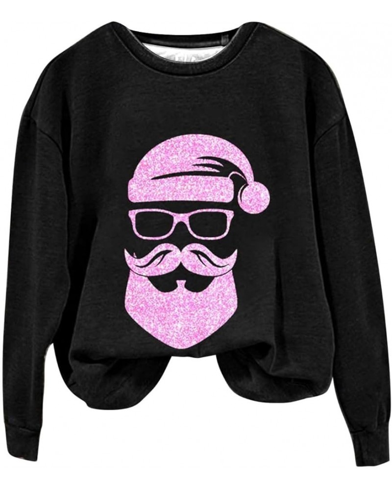 Christmas Sweatshirt For Women Crewneck Casual Santa Print Holiday Lightweight Shirt Long Sleeve Tunic Top Pullover A5-black ...