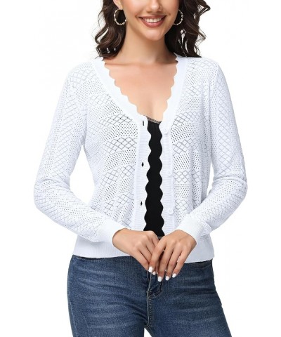 Womens Cropped Cardigan Long Sleeve Button Down V Neck Sweater Open Front Lightweight Shrug for Dresses Tops A-white $14.24 S...