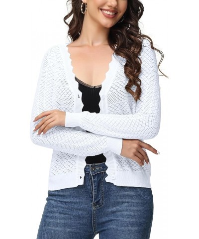 Womens Cropped Cardigan Long Sleeve Button Down V Neck Sweater Open Front Lightweight Shrug for Dresses Tops A-white $14.24 S...