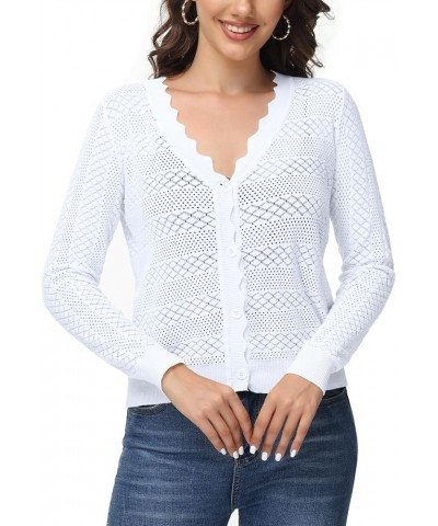 Womens Cropped Cardigan Long Sleeve Button Down V Neck Sweater Open Front Lightweight Shrug for Dresses Tops A-white $14.24 S...