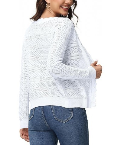 Womens Cropped Cardigan Long Sleeve Button Down V Neck Sweater Open Front Lightweight Shrug for Dresses Tops A-white $14.24 S...