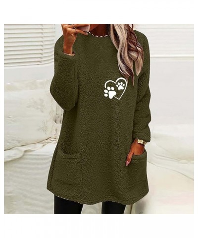 Fleece Sherpa Pullover for Women Casual Crewneck Pullover Winter Warm Faux Fur Sweatshirts Loungwear Tops with Pocket 07 Army...