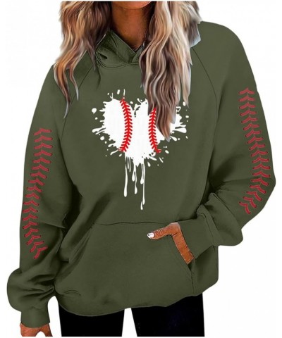 Baseball Sweatshirts for Women Casual Long Sleeve Hoodie Pullover Tops Baseball Shirts with Pocket 1c-green $13.88 Jerseys